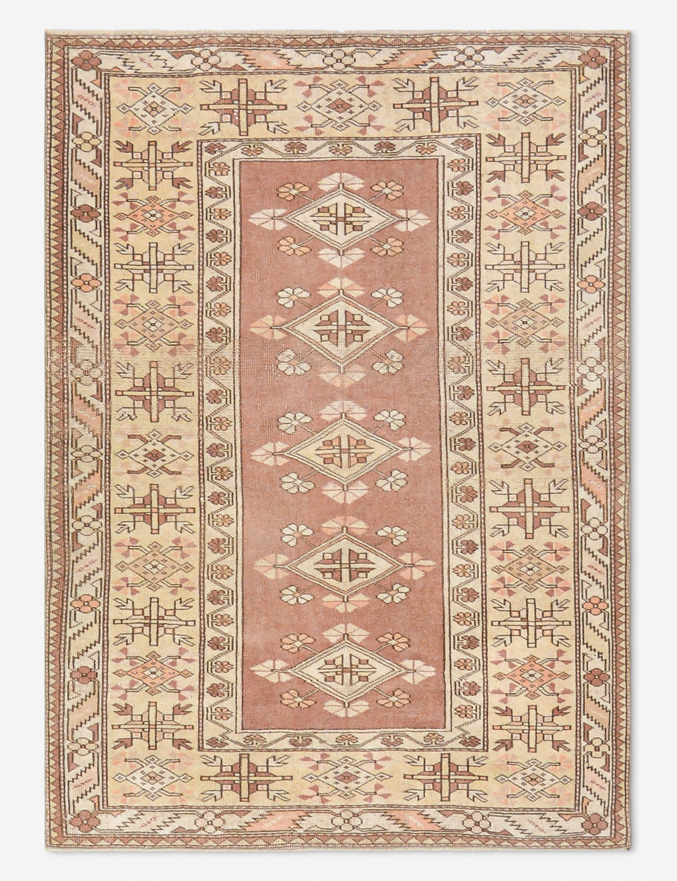 Vintage Turkish Hand-Knotted Wool Rug No. 496, 4' x 5' 6